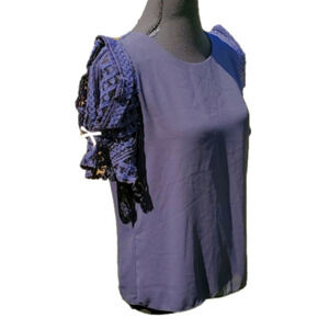 Deep Blue Blouse with Lace Sleeves